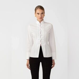 SAU LEE Hudson Shirt Size 6 White Blouse Bridal Designer